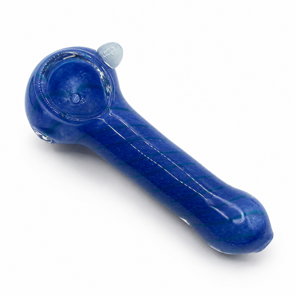 Royal Blue Triple Stripe Bubble Accent Glass Spoon Pipe – 4.5 Inch Multicolor Ha