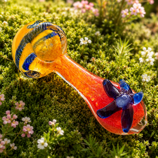 Sunset Bloom Glass Spoon Pipe 4 Inch Orange Blue Flower Hand Pipe