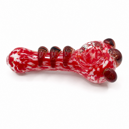 Red White Frit Handcraft Glass Spoon Pipe Deep Red Teardrop Accents 4.5 inch
