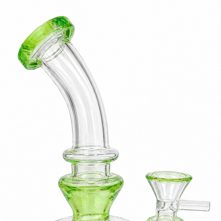 Lime Green Disc Percolator Glass Water Pipe 14mm Bowl 7 inch