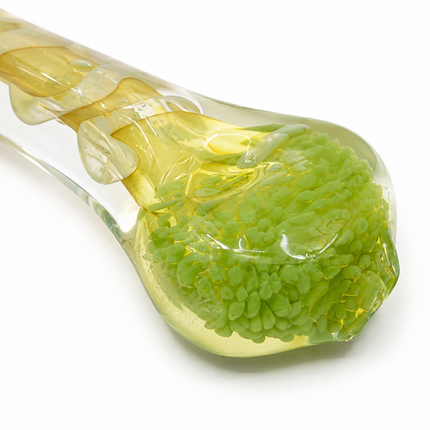 Clear Lime Green Fumed Glass Spoon Pipe Lavender Marbles 5 Inch