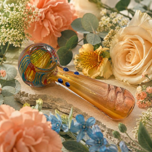 Autumn Ember Swirl Swirl Thick Glass Spoon Hand Pipe - 4.5 Inch