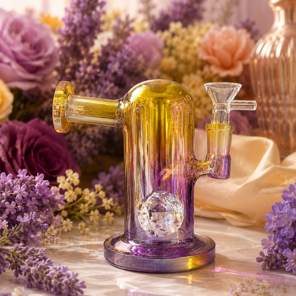 Princess Chrome Gold Purple Glass Bong with Diamond Centerpiece – 7.5 Inch