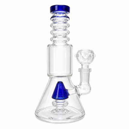Navy Stratos Tri Cone Percolator Glass Water Pipe 14mm 7 inch