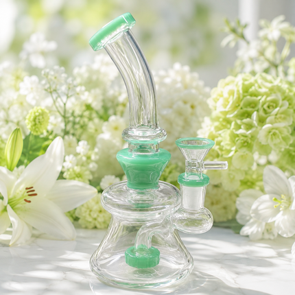 Mint Green Accent Disc Percolator Glass Water Pipe 14mm Bowl 7 inch