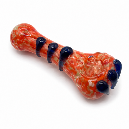 Orange Red Frit Handcraft Glass Spoon Pipe Blue Marble Accents 4.5 inch