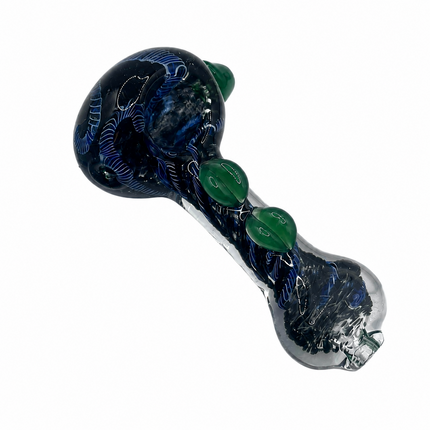 [2PC Bundle] 4 Inch Midnight Serpent Vine Glass Hand Pipe Raised Leaf Swirl