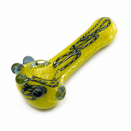 Moss Green Black Swirl Glass Spoon Pipe with Smoke Marble Accents - 4.5 inch