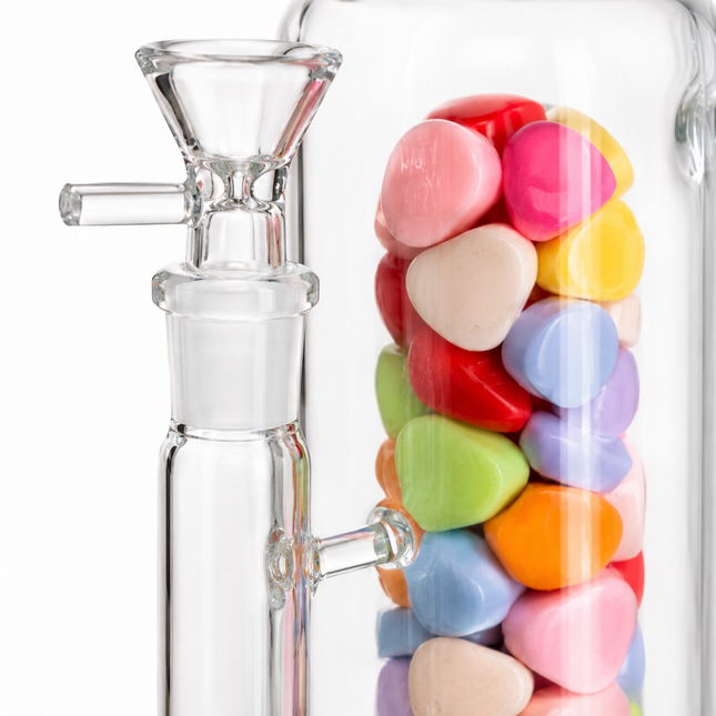 Candy Heart Glass Water Pipe Clear Heart Bead Design 14mm Bowl 8.5 inch