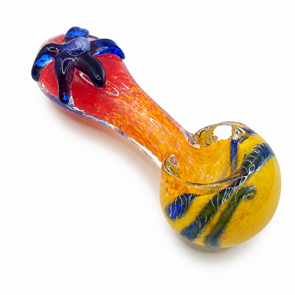 Sunset Bloom Glass Spoon Pipe 4 Inch Orange Blue Flower Hand Pipe