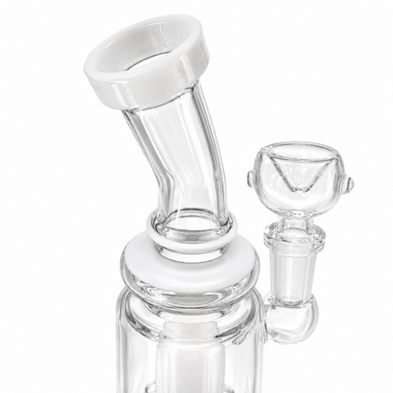 Milky White Clear Glass Bong with Octopus Percolator & Bowl - 7 inch