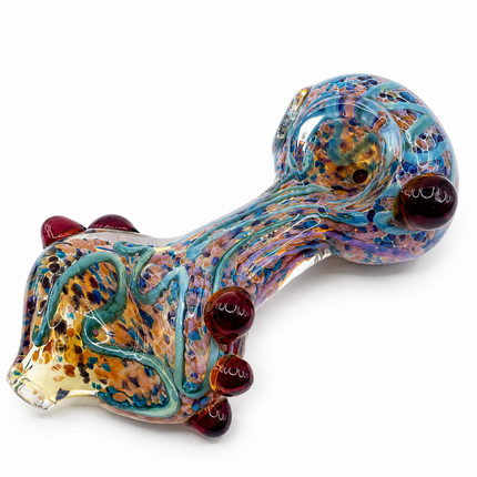 Pastel Blue Twisted Body Glass Spoon Pipe with Burgundy Raised Accents - 5 Inch