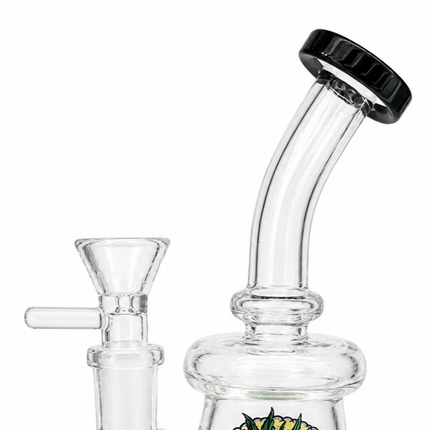 Black Accent Green Sun Face Bubbler Tri Beaker Glass Water Pipe 14mm - 6 inch