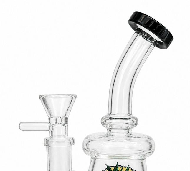 Black Accent Green Sun Face Bubbler Tri Beaker Glass Water Pipe 14mm - 6 inch
