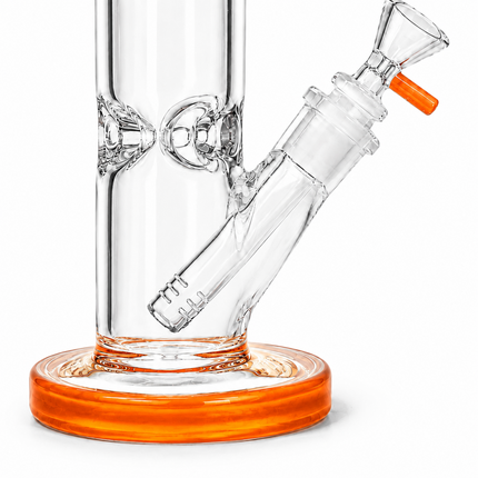Orange Accent Straight Tube Glass Water Pipe Ice Catcher Downstem 10 inch