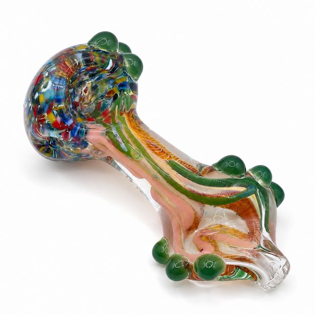 Festival Garden Glass Spoon Pipe with Green Marbles – 4 Inch Hand Pipe