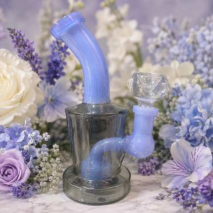 [4PC Bundle] Blue/Light Blue + Smoke/Light Blue Mini Glass Water Pipe Set