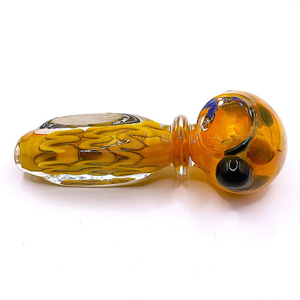 Honey Yellow Riddler Glass Spoon Pipe with Carved Grip – 4 Inch Deep Bowl