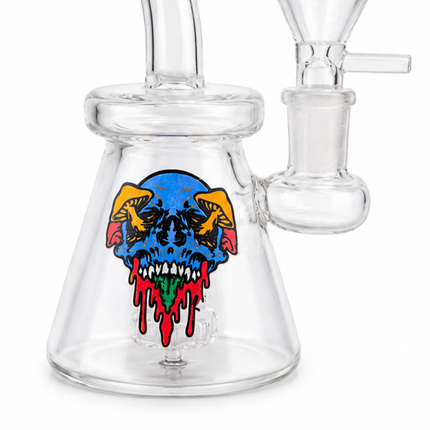 Blue Accent Skull Bubbler Tri Beaker Glass Water Pipe 14mm - 6 inch