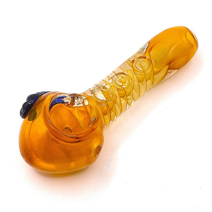 Pumpkin Amber Glass Spoon Pipe with Raised Grip Dots – 4 Inch Hand Pipe Deep Bow