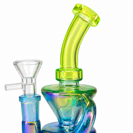 Lime Blue Iridescent Compact Glass Water Pipe 14mm 6~6.5 inch
