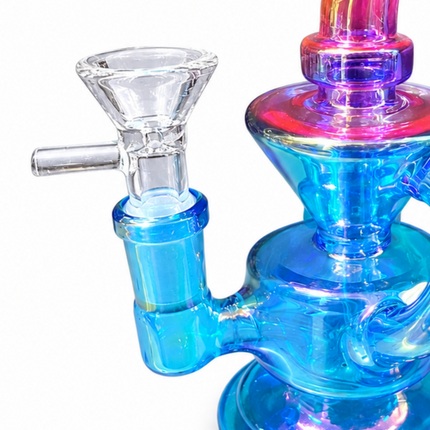 Mini Blue Pink Chrome Recycler Glass Bong with Bowl & Loop Handle - 6 inch