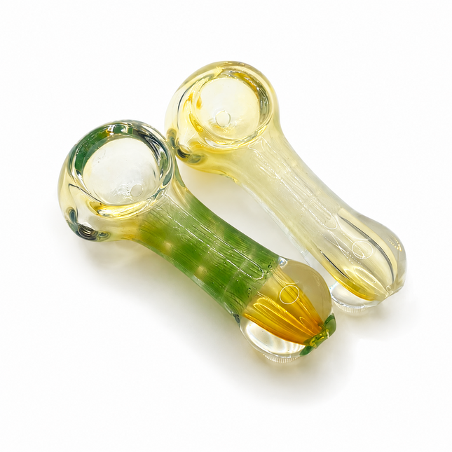 [2PC Bundle] Emerald Frost Handcraft Glass Pipes Green Clear 3 inch