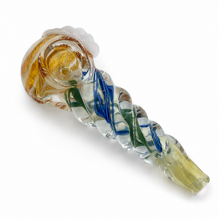 Amber White Ribbon Grip Glass Spoon Pipe – 4 Inch Hand Pipe