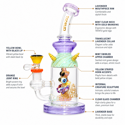 Dreamhorn Cyclops Lavender Fairy Perc 14mm Glass Bong  - Made in USA - 11 Inch