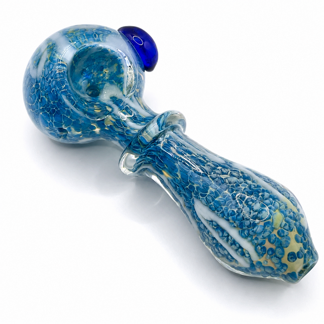 Ocean Pebble Blue Glass Spoon Pipe – 4 Inch Hand Pipe Textured Blue Glass