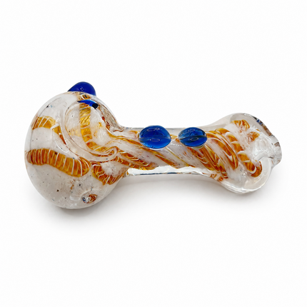 Snow Caramel Twist Handcraft Glass Pipe White Amber Blue 3.5-4 inch