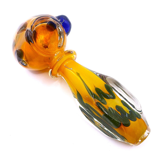 Honey Green Riddler Glass Spoon Pipe with Carved Grip – 4 Inch Deep Bowl
