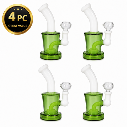 [4PC Bundle] Green White Drum Body Disc Perc Water Pipe 14mm 6 inch