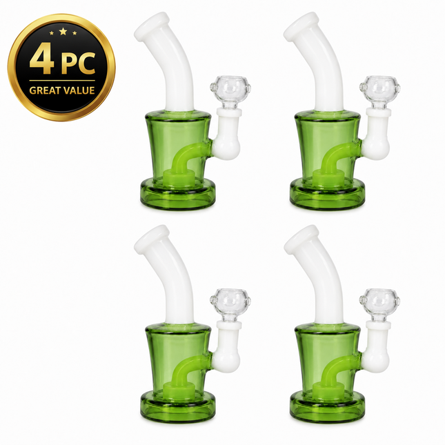 [4PC Bundle] Green White Drum Body Disc Perc Water Pipe 14mm 6 inch