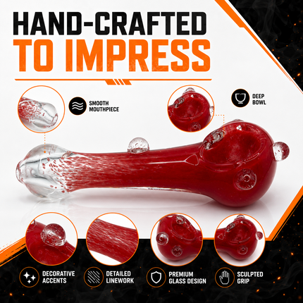 Cherry Red Bubble Accent Glass Spoon Pipe – 4.5 Inch Red Hand Pipe