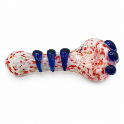 Red White Frit Handcraft Glass Spoon Pipe Cobalt Blue Marble Accents 4.5 inch
