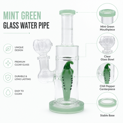 Mint Green Pepper Glass Bong with Straight Neck – 6.5 Inch Mini Water Pipe 14mm