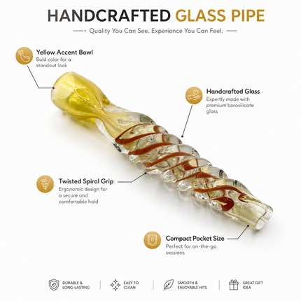 Honey Spiral Handcraft Glass Chillum Pipe Clear Amber 3~3.5 inch