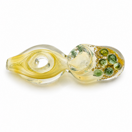 Golden Loop Glass Hand Pipe with Green Bubble Accents – 4 Inch
