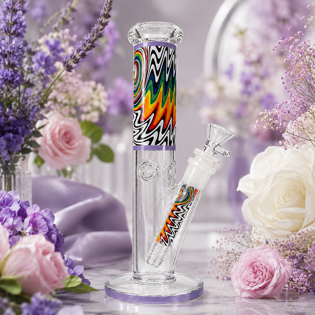 Dream Ripple Lavender Psychedelic Straight Tube Glass Bong 14mm Bowl 10 Inch