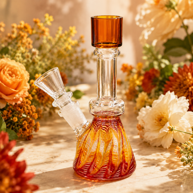Amber Sunset Swirl 14mm Mini Beaker Glass Water Pipe Straight Neck