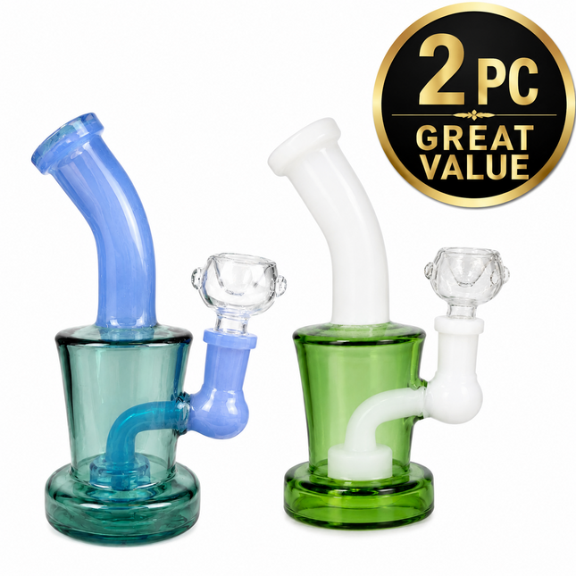 [2PC Bundle] Aqua Sky Drift + Emerald Pearl Glow Water Pipe 14mm 6 Inches