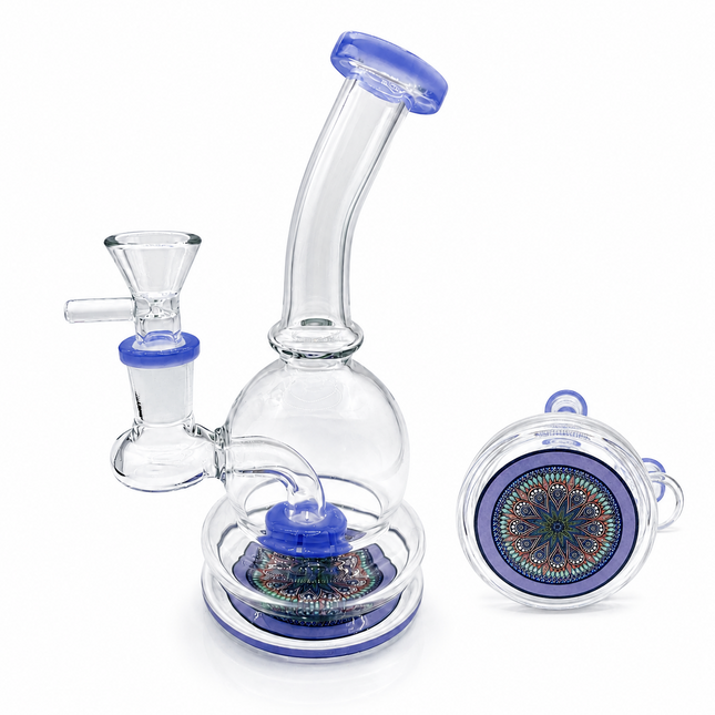 Celestial Mandala Blue Sphere Glass Bong Disc Percolator 14mm Bowl 7 Inch