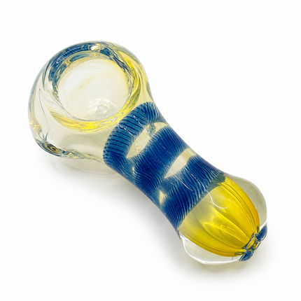 [2PC Bundle] Blue Frost Drift Handcraft Glass Pipes Blue Clear Yellow 3 inch