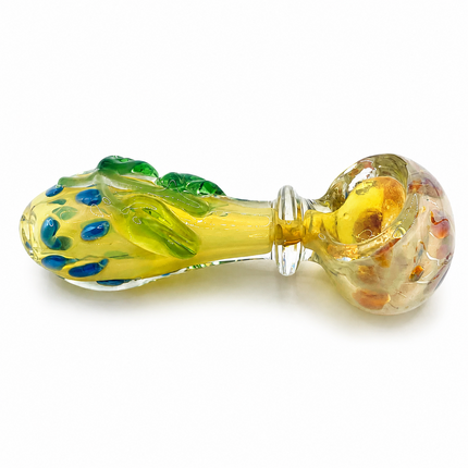 Citrus Leaf Glass Spoon Pipe with Blue Dots – 4 Inch Hand Pipe