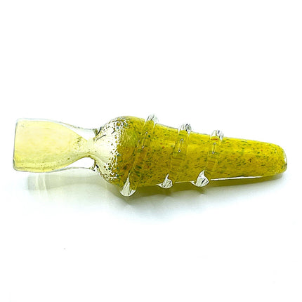 Lemon Yellow Ribbed Glass Chillum Pipe with Clear Mouthpiece – 3 Inch One Hitter