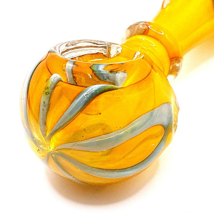 Pumpkin Patch Glass Spoon Pipe with Green Leaf Detail – 4 Inch Hand Pipe