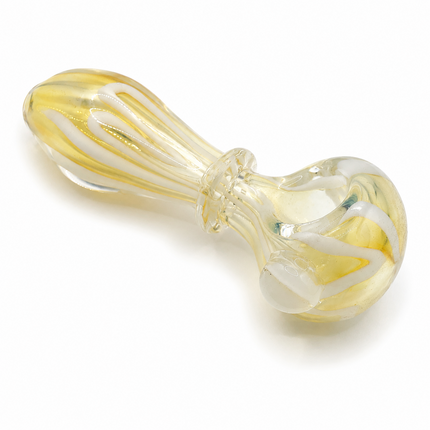 Buttercream Swirl Glass Spoon Pipe – 4 Inch Yellow White Hand Pipe