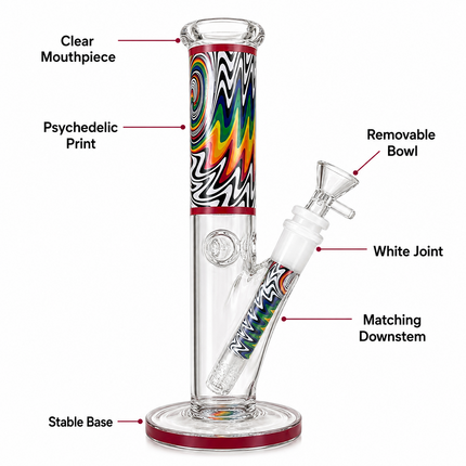 Vivid Vortex Red Psychedelic Straight Tube Glass Bong 14mm Bowl 10 Inch