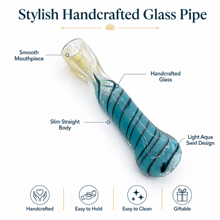 Aqua Shadow Handcraft Glass Chillum Pipe Blue Black Spiral 3~3.5 inch